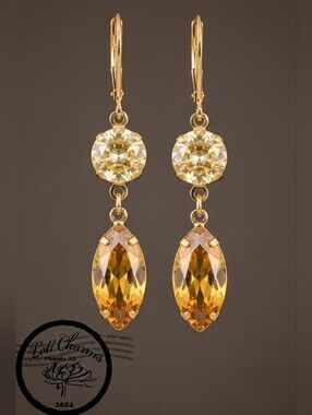 Natural Citrine 8.9 TCW Carats Marquise & Round In Gold Plated Drop Earrings